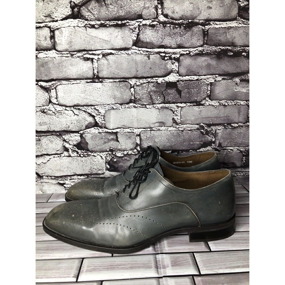 Donald J. Pliner Sven-43 Blue Gray Leather Wingtip Dress Oxford Shoes Men Sz 10m